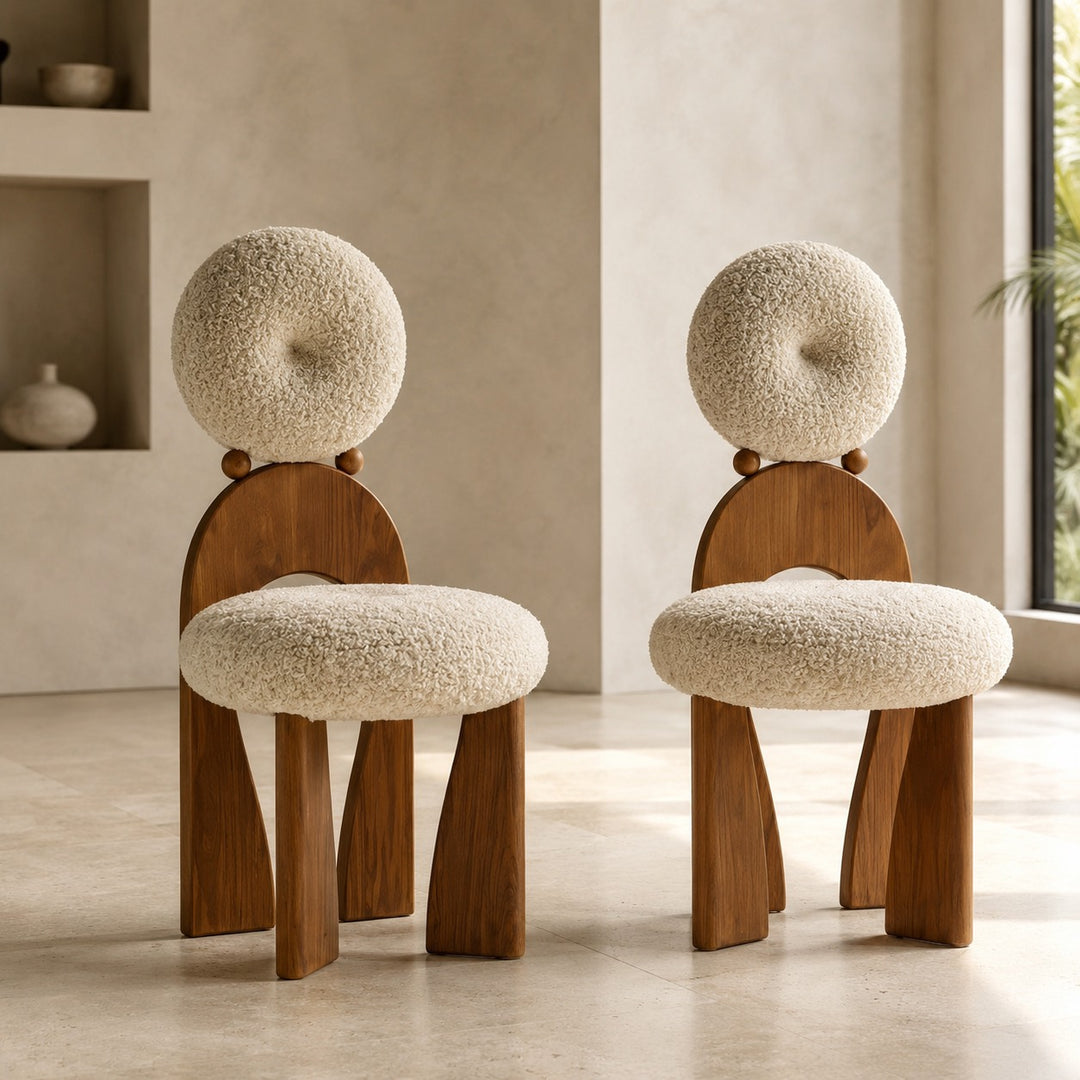 Modern Dining Chair with Arched Wooden Frame and Fully Cushioned Rounded Backrest