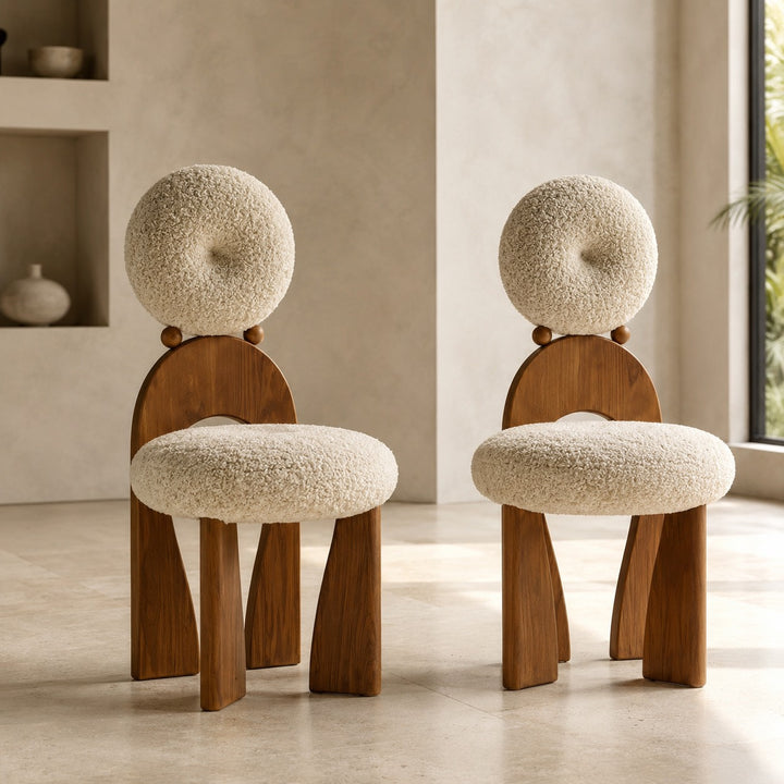 Modern Dining Chair with Arched Wooden Frame and Fully Cushioned Rounded Backrest