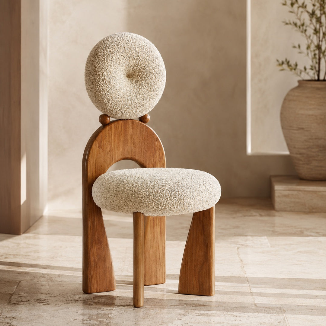 Modern Dining Chair with Arched Wooden Frame and Fully Cushioned Rounded Backrest