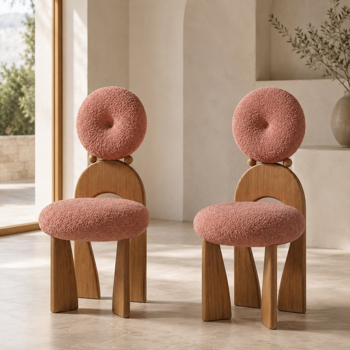 Modern Dining Chair with Arched Wooden Frame and Fully Cushioned Rounded Backrest