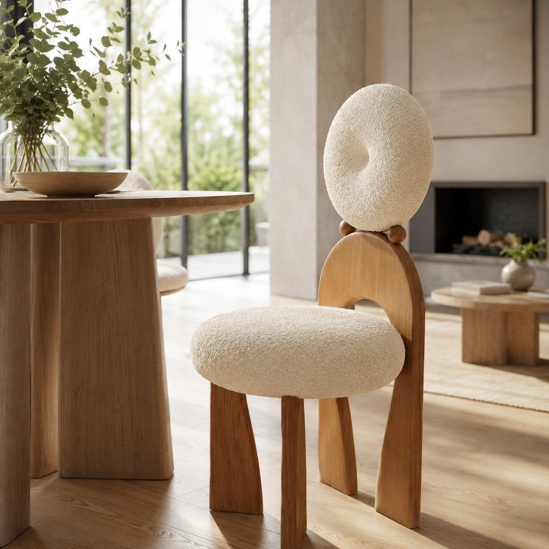 Modern Dining Chair with Arched Wooden Frame and Fully Cushioned Rounded Backrest