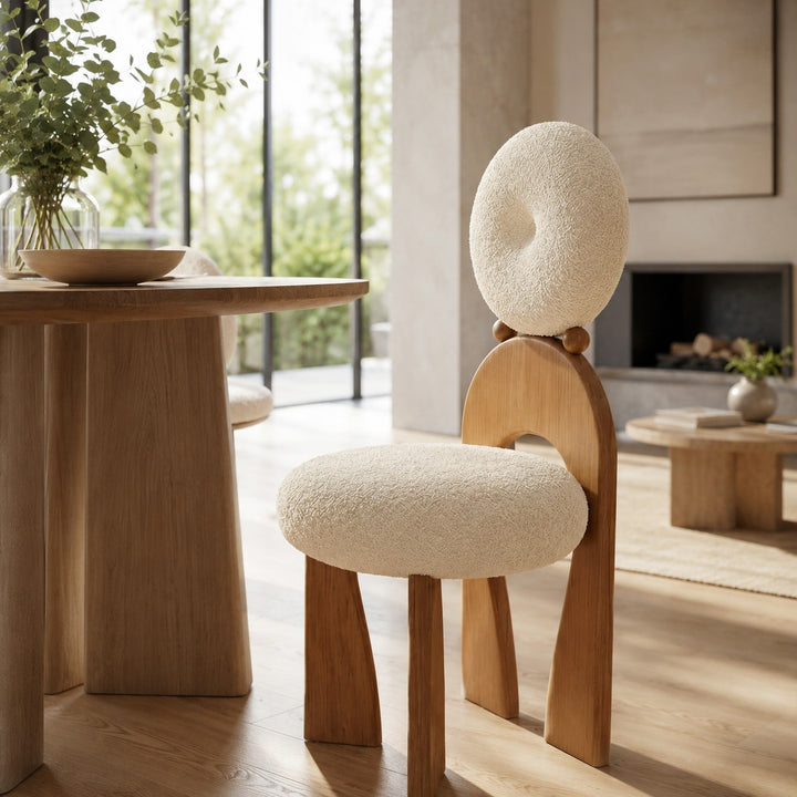Modern Dining Chair with Arched Wooden Frame and Fully Cushioned Rounded Backrest