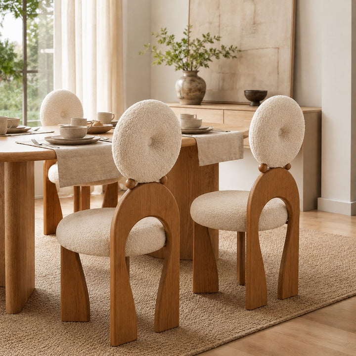 Modern Dining Chair with Arched Wooden Frame and Fully Cushioned Rounded Backrest