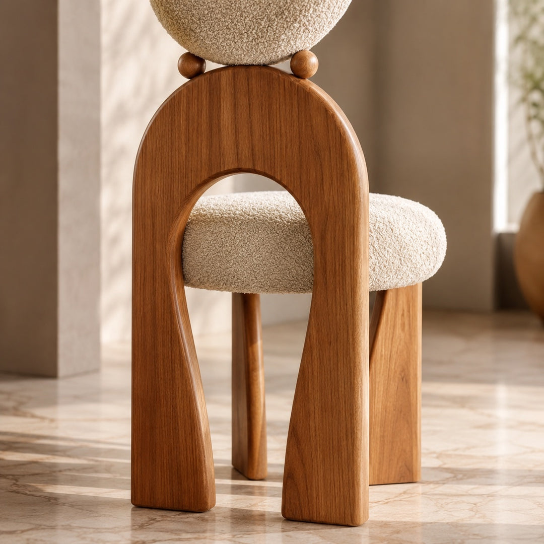 Modern Dining Chair with Arched Wooden Frame and Fully Cushioned Rounded Backrest
