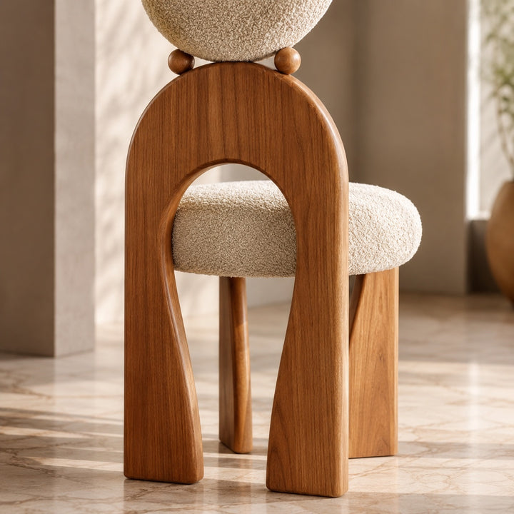 Modern Dining Chair with Arched Wooden Frame and Fully Cushioned Rounded Backrest