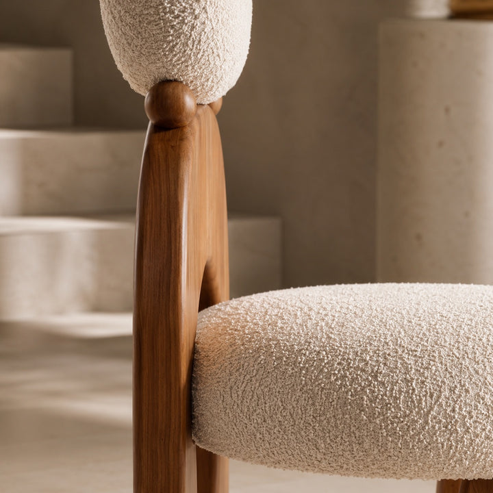 Modern Dining Chair with Arched Wooden Frame and Fully Cushioned Rounded Backrest