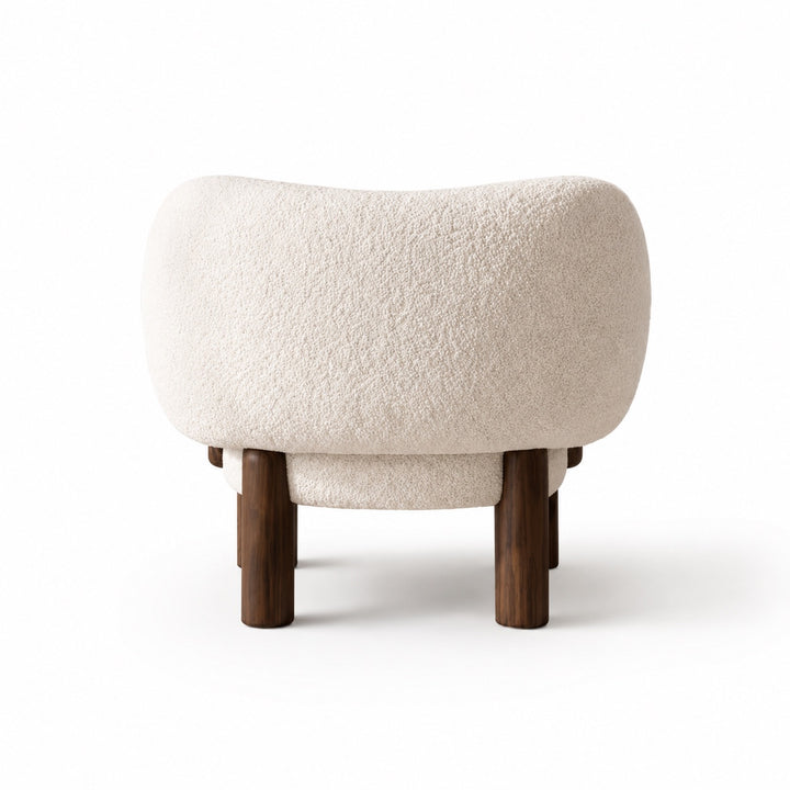 Contemporary Small Armchair with Curved Backrest Solid Wood Base Upholstered Seat Compact Design