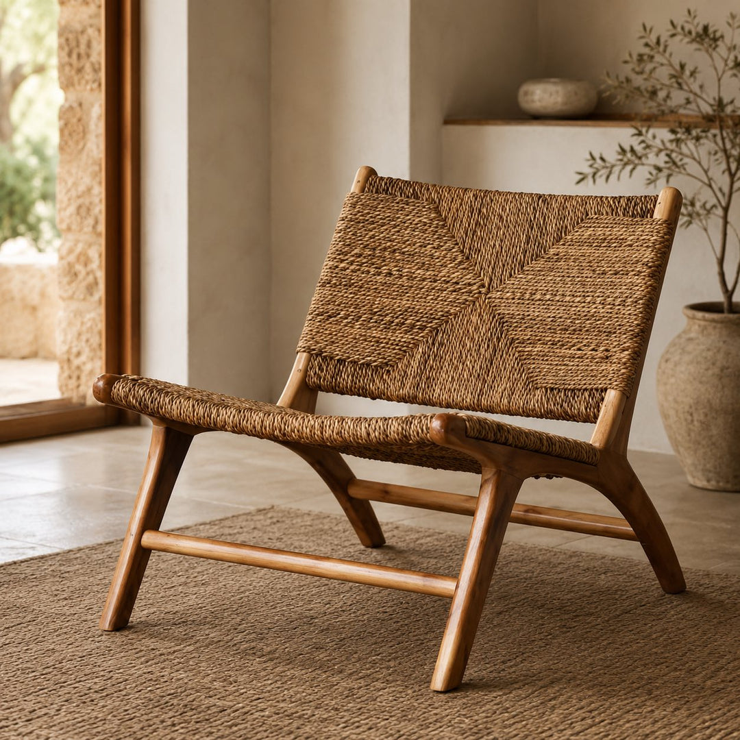 Nordic Single Sofa Chair Solid Ash Wood Frame Handwoven Vine Relaxed Recline Design