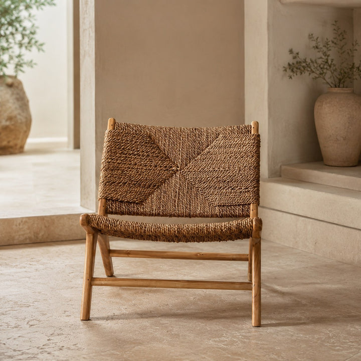Nordic Single Sofa Chair Solid Ash Wood Frame Handwoven Vine Relaxed Recline Design