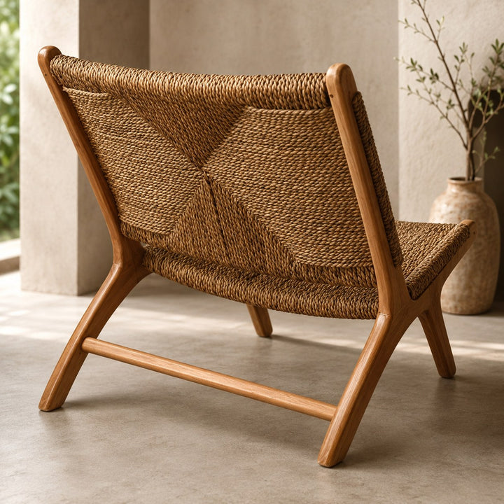 Nordic Single Sofa Chair Solid Ash Wood Frame Handwoven Vine Relaxed Recline Design