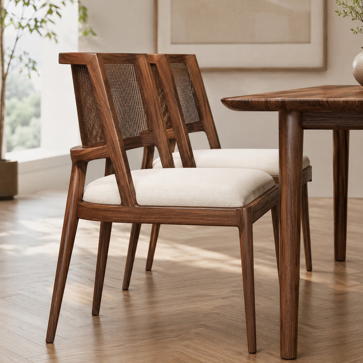 Modern Dining Chair with Woven Backrest Solid Wood Frame Upholstered Seat for Comfort