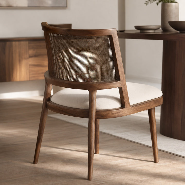 Modern Dining Chair with Woven Backrest Solid Wood Frame Upholstered Seat for Comfort