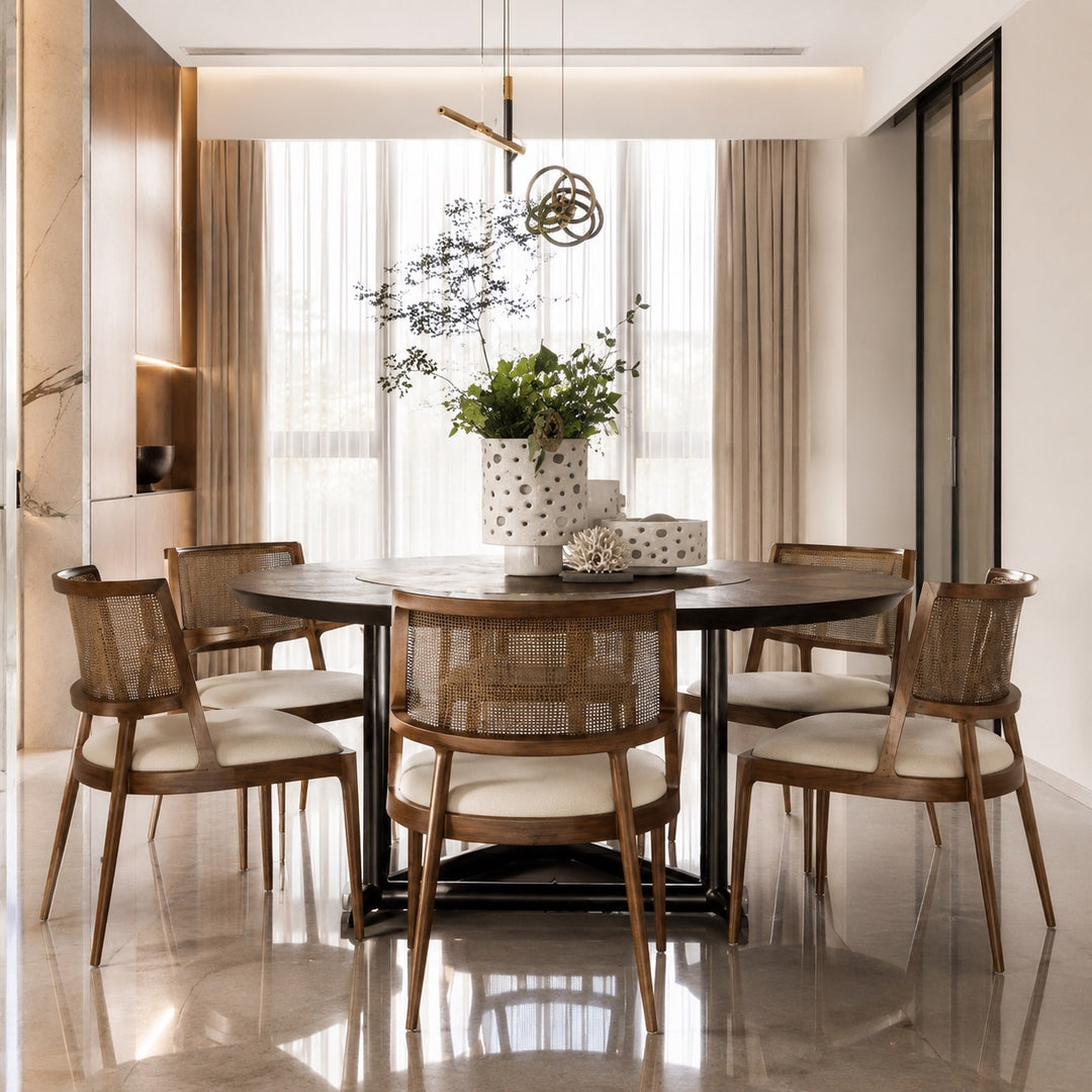 Modern Dining Chair with Woven Backrest Solid Wood Frame Upholstered Seat for Comfort