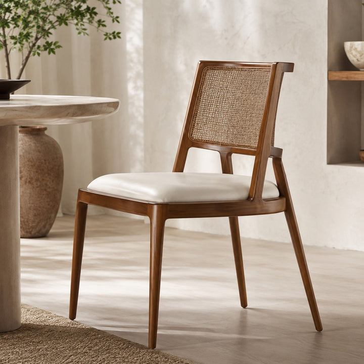 Modern Dining Chair with Woven Backrest Solid Wood Frame Upholstered Seat for Comfort