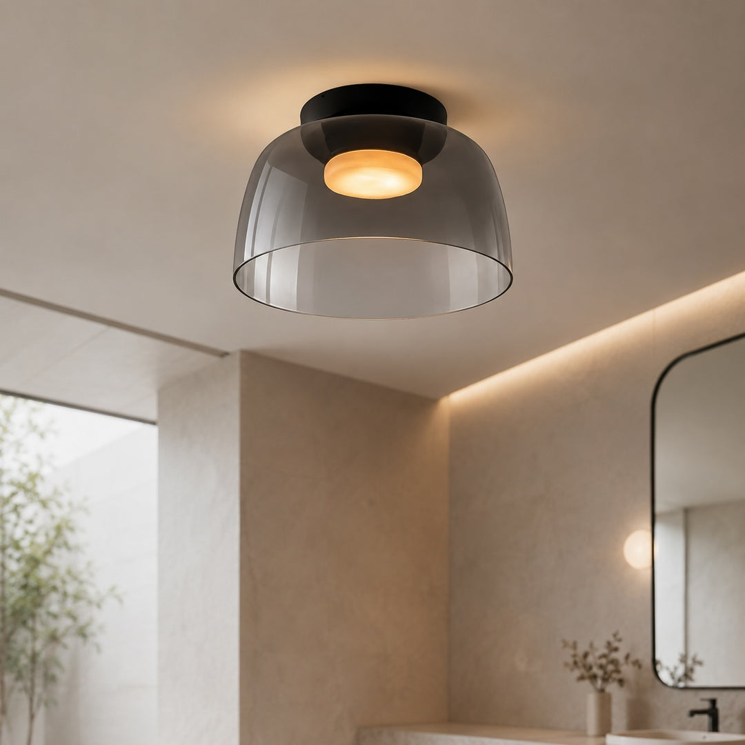 Modern Flush Mount Ceiling Light Glass LED Fixture for Home Lighting 12 Inch Diameter