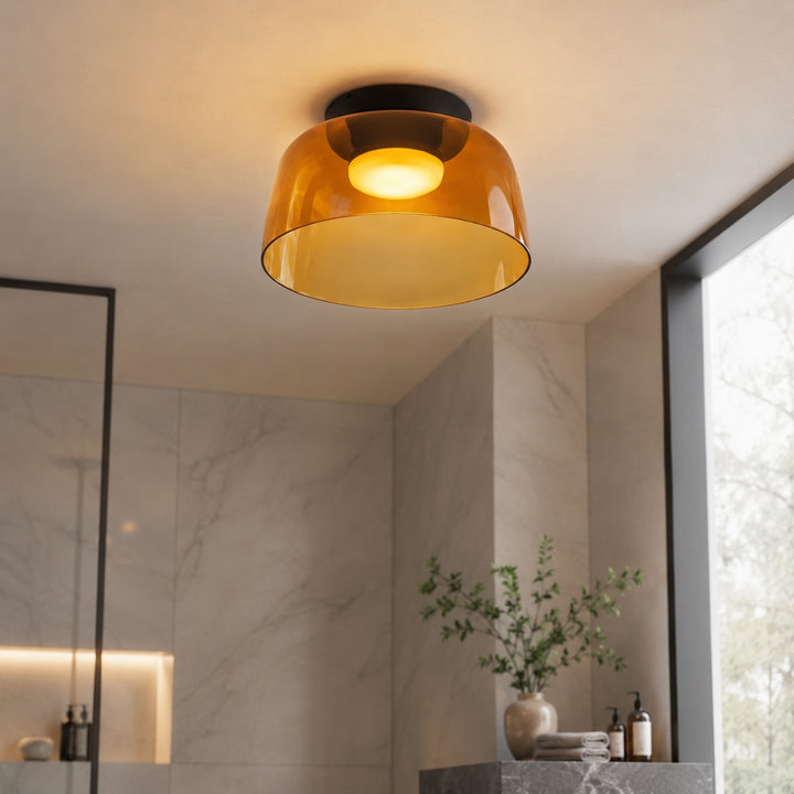 Modern Flush Mount Ceiling Light Glass LED Fixture for Home Lighting 12 Inch Diameter