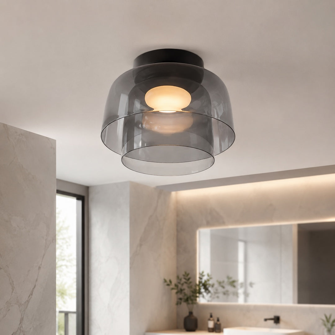 Modern Flush Mount Ceiling Light Glass LED Fixture for Home Lighting 12 Inch Diameter