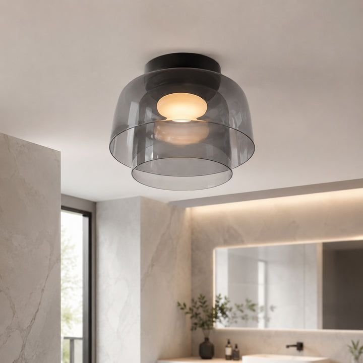 Modern Flush Mount Ceiling Light Glass LED Fixture for Home Lighting 12 Inch Diameter