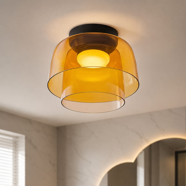 Modern Flush Mount Ceiling Light Glass LED Fixture for Home Lighting 12 Inch Diameter