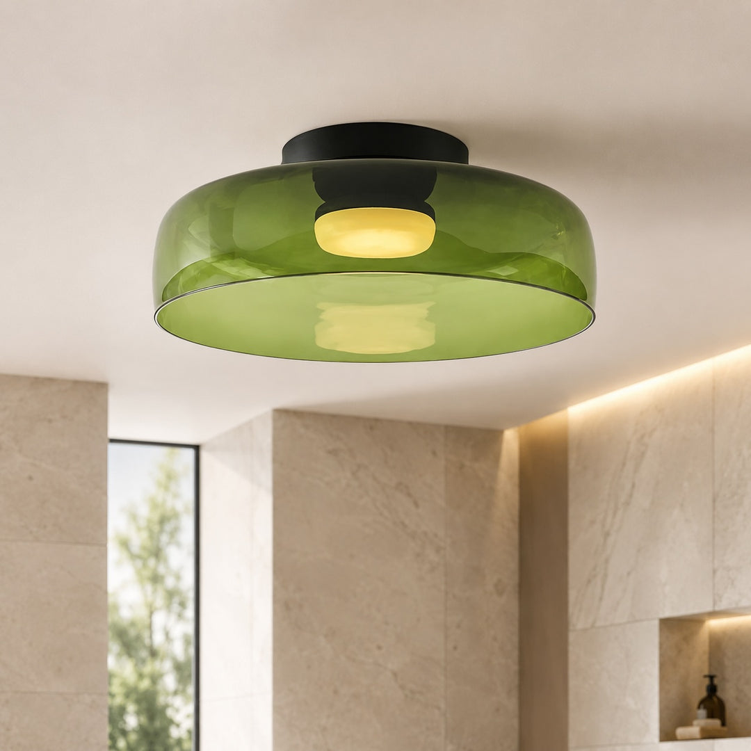 Modern Flush Mount Ceiling Light Glass LED Fixture for Home Lighting 12 Inch Diameter