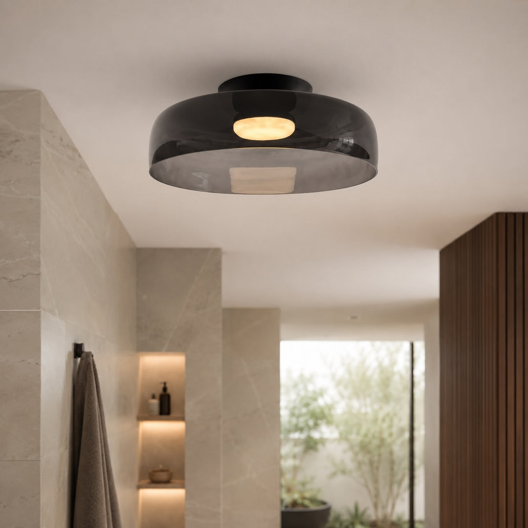 Modern Flush Mount Ceiling Light Glass LED Fixture for Home Lighting 12 Inch Diameter