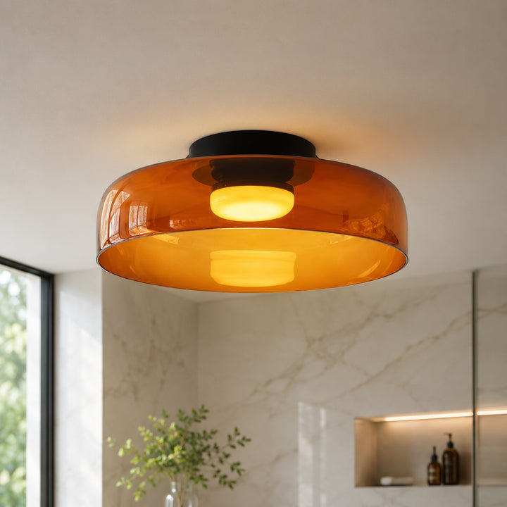 Modern Flush Mount Ceiling Light Glass LED Fixture for Home Lighting 12 Inch Diameter