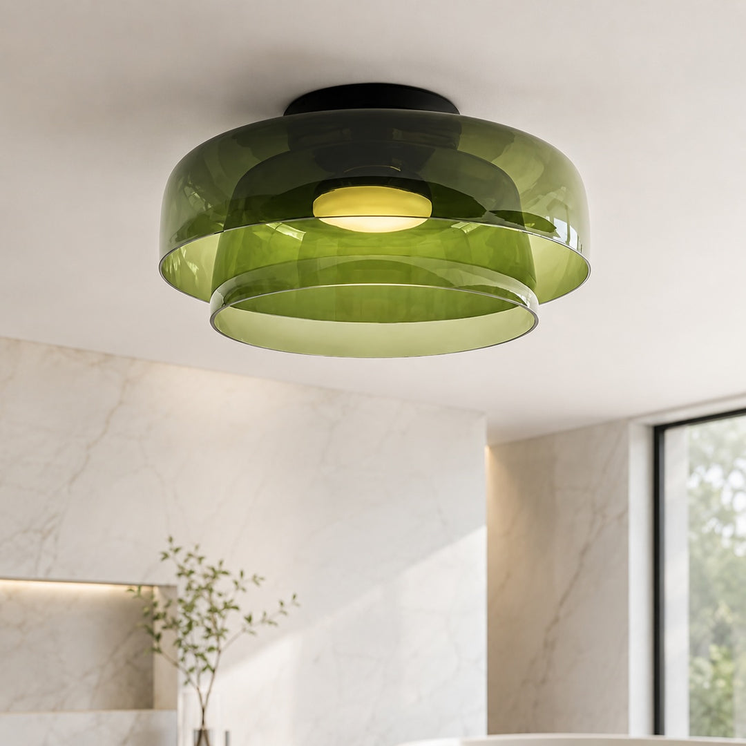 Modern Flush Mount Ceiling Light Glass LED Fixture for Home Lighting 12 Inch Diameter