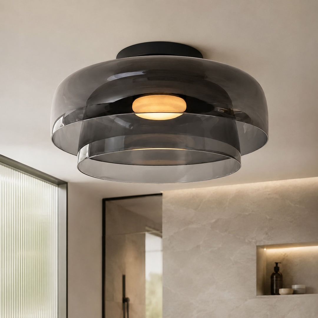 Modern Flush Mount Ceiling Light Glass LED Fixture for Home Lighting 12 Inch Diameter