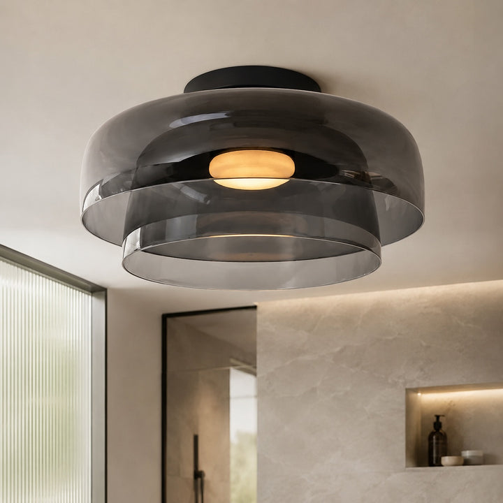 Modern Flush Mount Ceiling Light Glass LED Fixture for Home Lighting 12 Inch Diameter