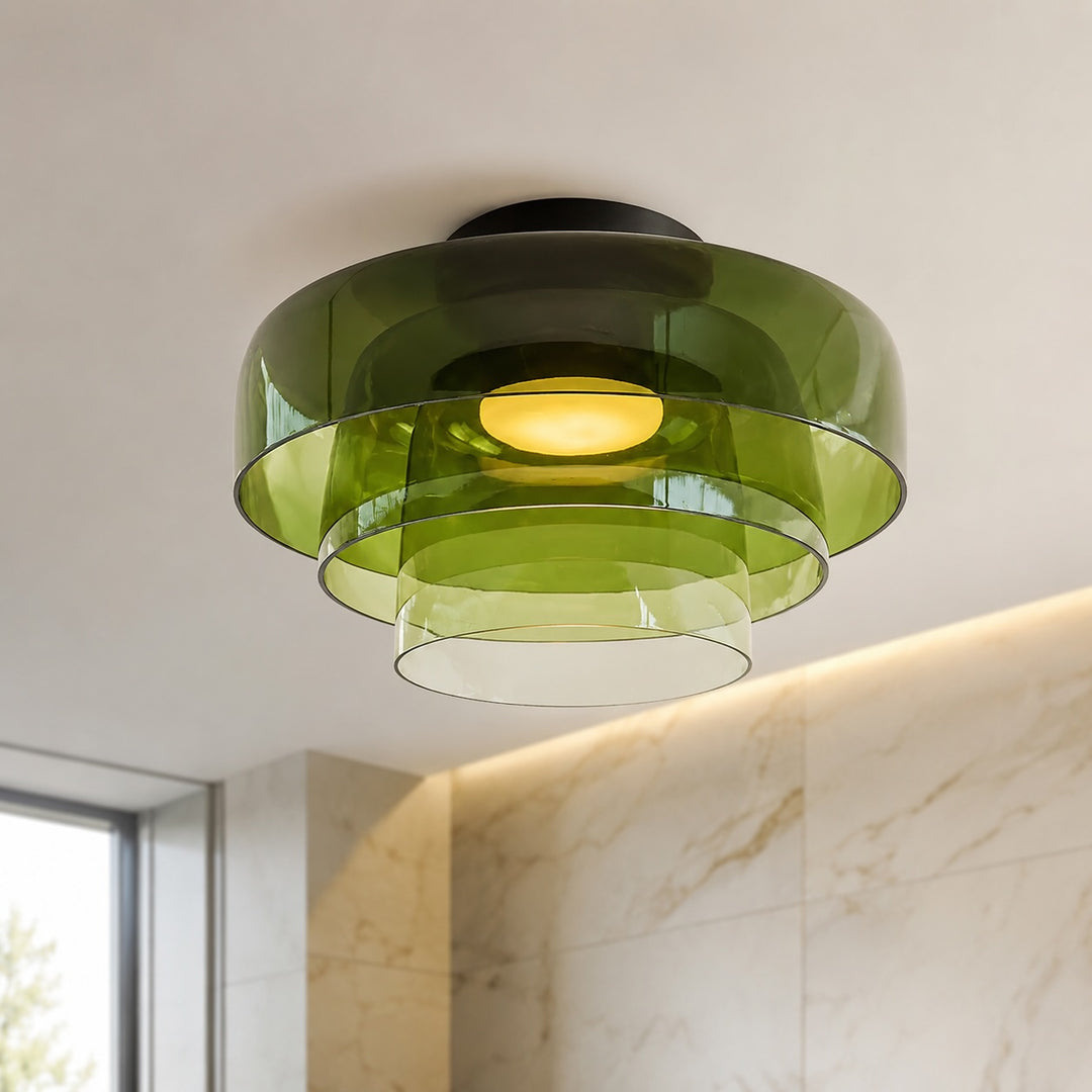 Modern Flush Mount Ceiling Light Glass LED Fixture for Home Lighting 12 Inch Diameter