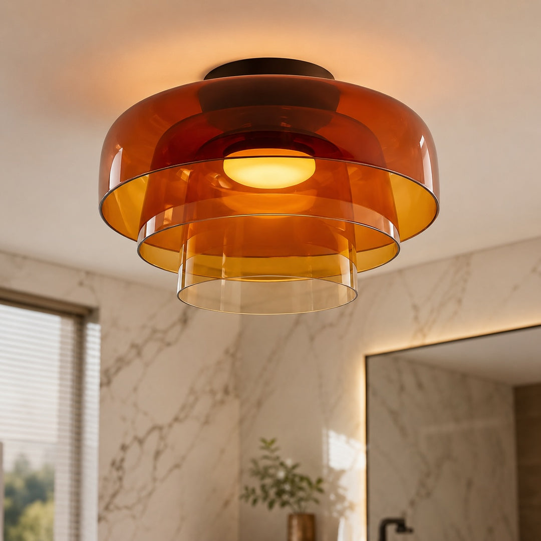 Modern Flush Mount Ceiling Light Glass LED Fixture for Home Lighting 12 Inch Diameter