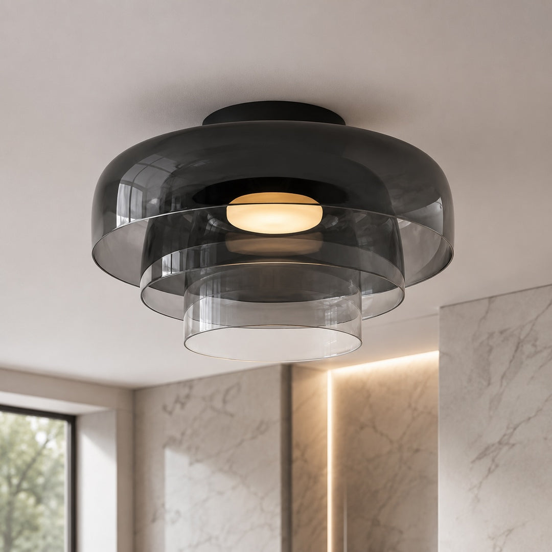 Modern Flush Mount Ceiling Light Glass LED Fixture for Home Lighting 12 Inch Diameter