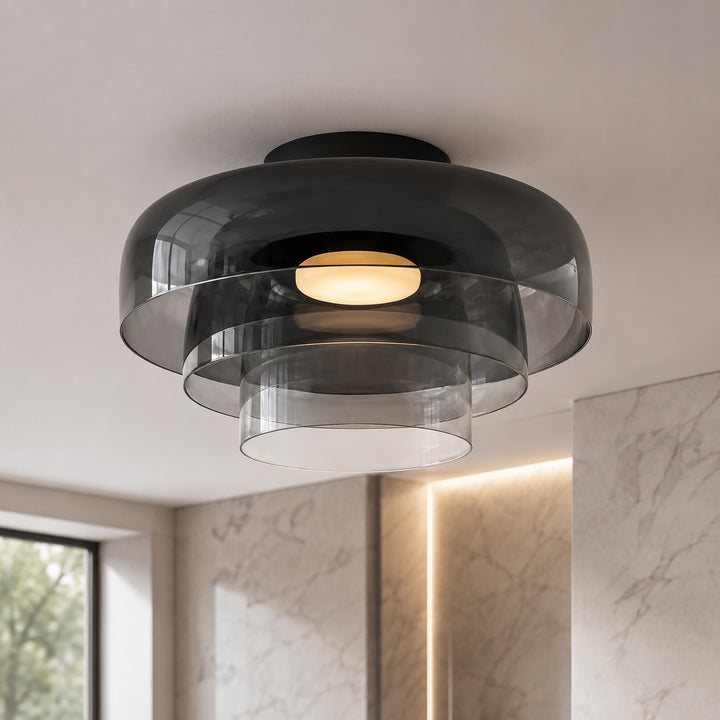 Modern Flush Mount Ceiling Light Glass LED Fixture for Home Lighting 12 Inch Diameter