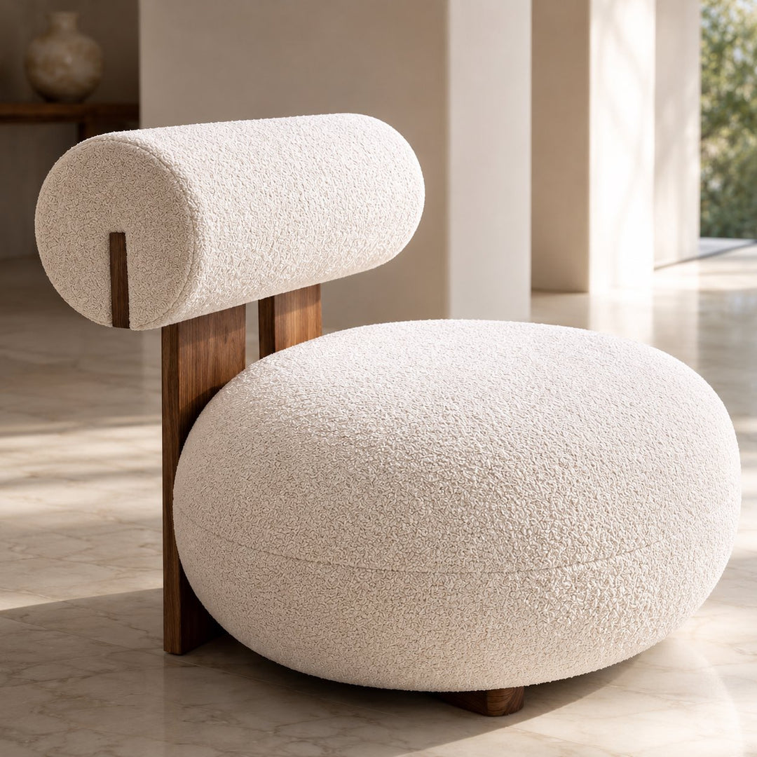 Contemporary Dining Chair Rounded Upholstered Seat Lacquered Wood Frame High-Resilience Sponge