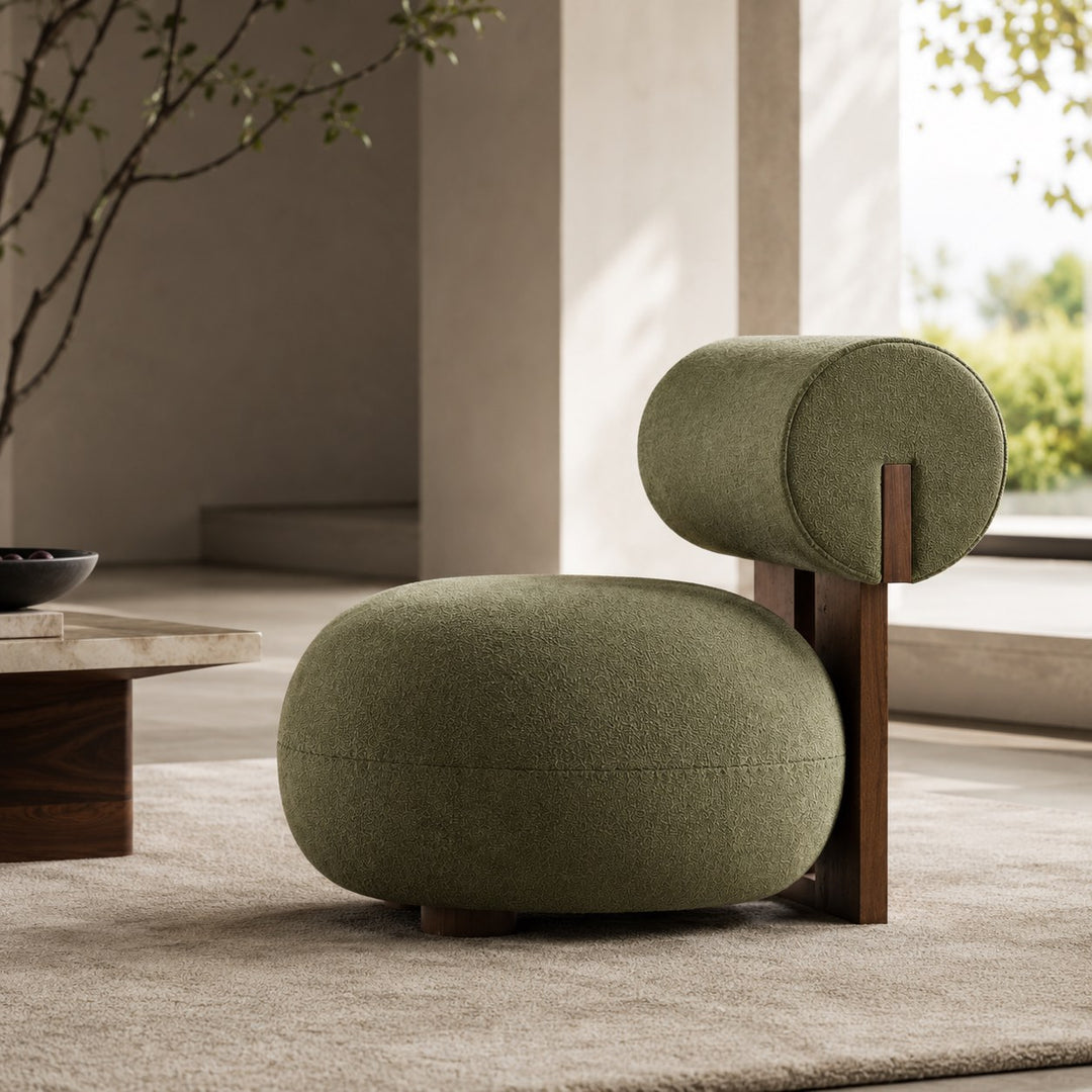 Contemporary Dining Chair Rounded Upholstered Seat Lacquered Wood Frame High-Resilience Sponge