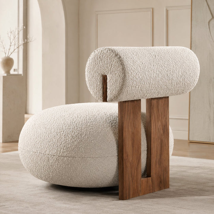 Contemporary Dining Chair Rounded Upholstered Seat Lacquered Wood Frame High-Resilience Sponge
