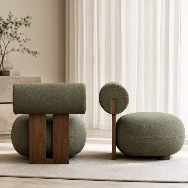 Contemporary Dining Chair Rounded Upholstered Seat Lacquered Wood Frame High-Resilience Sponge