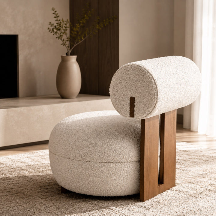Contemporary Dining Chair Rounded Upholstered Seat Lacquered Wood Frame High-Resilience Sponge