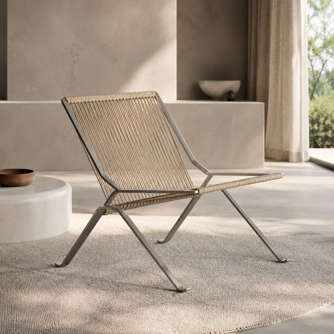 Modern Leisure Chair with Stainless Steel Frame and Woven Rope Seat for Contemporary Spaces