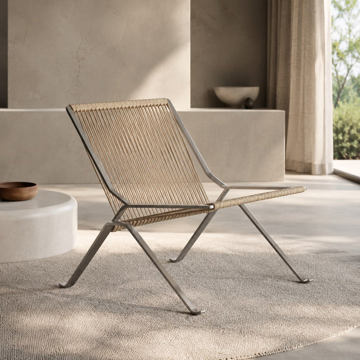 Modern Leisure Chair with Stainless Steel Frame and Woven Rope Seat for Contemporary Spaces