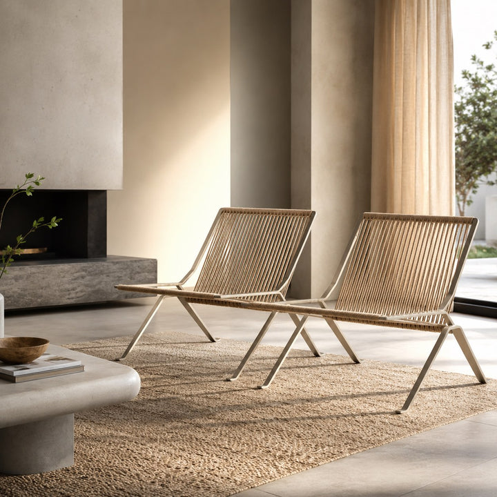 Modern Leisure Chair with Stainless Steel Frame and Woven Rope Seat for Contemporary Spaces