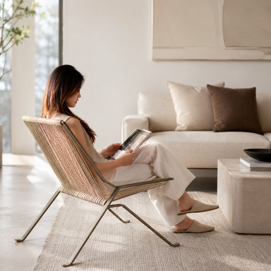 Modern Leisure Chair with Stainless Steel Frame and Woven Rope Seat for Contemporary Spaces