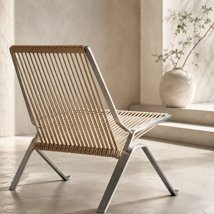 Modern Leisure Chair with Stainless Steel Frame and Woven Rope Seat for Contemporary Spaces