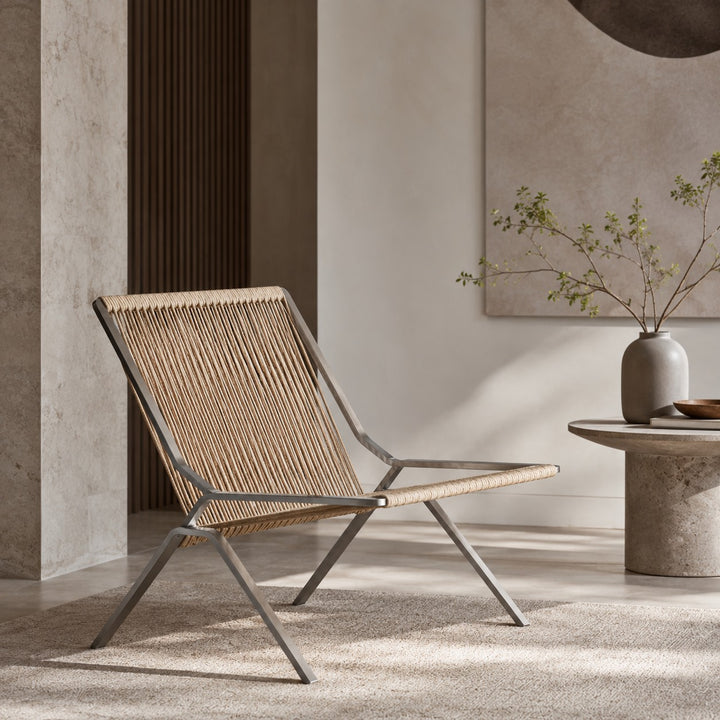 Modern Leisure Chair with Stainless Steel Frame and Woven Rope Seat for Contemporary Spaces