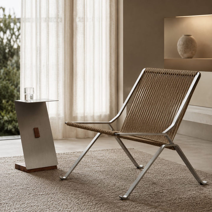 Modern Leisure Chair with Stainless Steel Frame and Woven Rope Seat for Contemporary Spaces