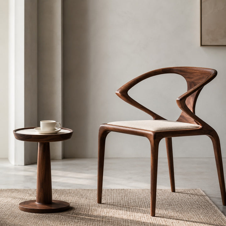 Modern Dining Chair with Sculpted Backrest Cushioned Seat in Walnut Veneer for Dining Room