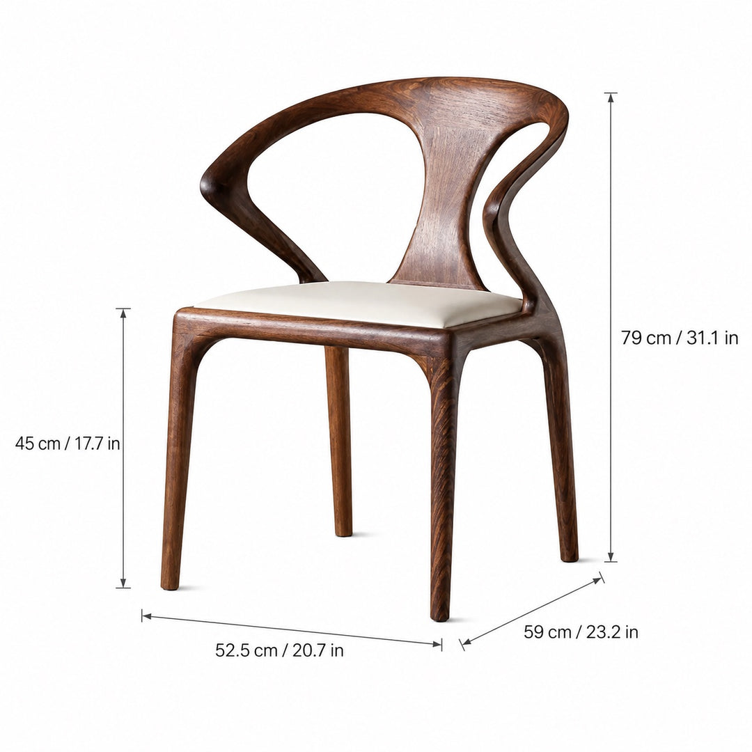 Modern Dining Chair with Sculpted Backrest Cushioned Seat in Walnut Veneer for Dining Room