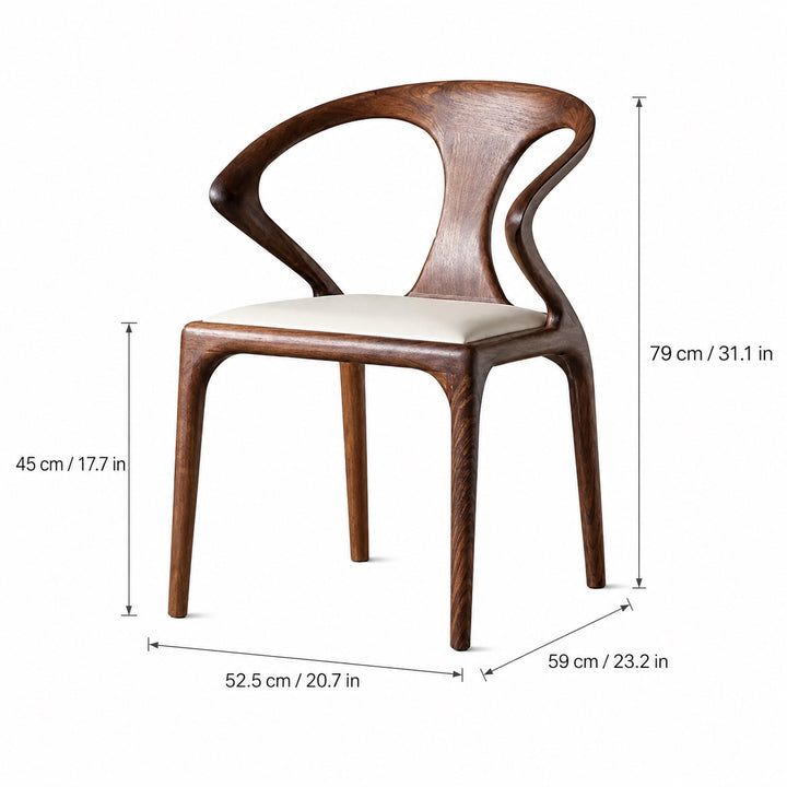Modern Dining Chair with Sculpted Backrest Cushioned Seat in Walnut Veneer for Dining Room