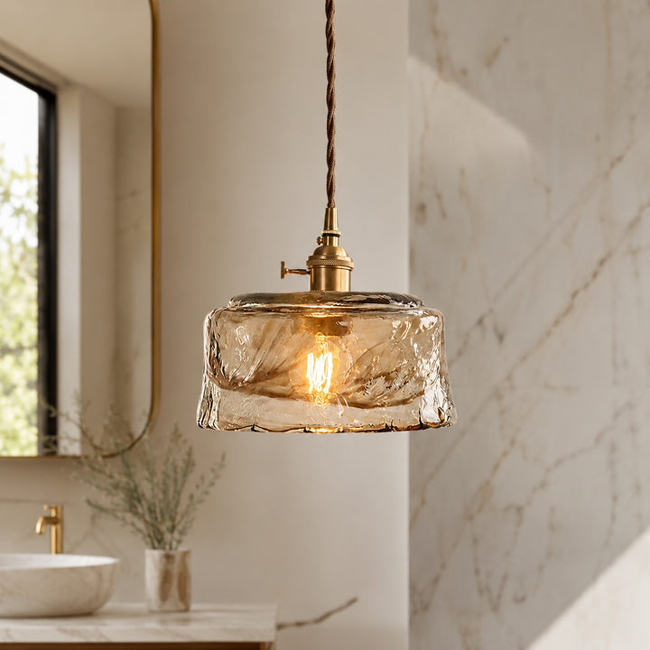 Vintage Brass Pendant Lamp with Adjustable Hanging Amber Glass Shade for Modern Pendant Lighting