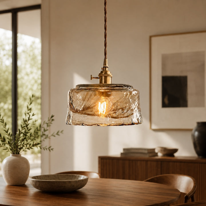 Vintage Brass Pendant Lamp with Adjustable Hanging Amber Glass Shade for Modern Pendant Lighting